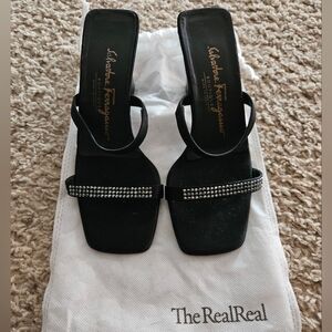 Salvatore Ferragamo Black Sandals with Rhinestone Detail
